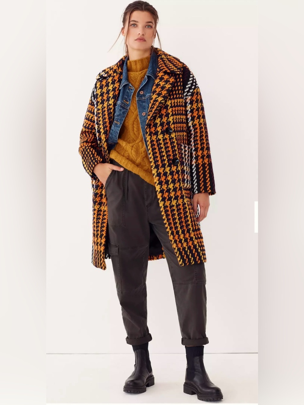 Anthropologie NVLT Plaid Wool Blend Double Breasted Coat Size S